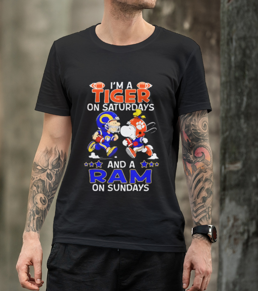 Peanuts I'm A Tiger On Saturdays And A Ram On Sundays Football Fans T-Shirt