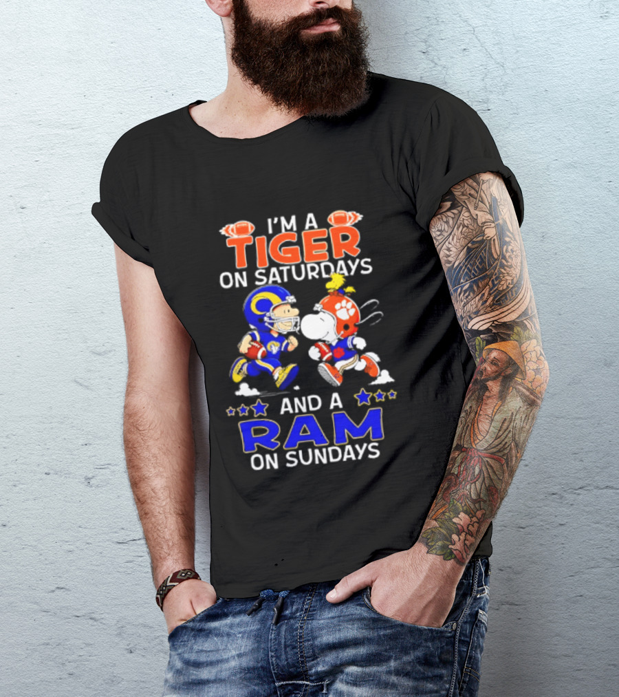 Peanuts I'm A Tiger On Saturdays And A Ram On Sundays Football Fans T-Shirt