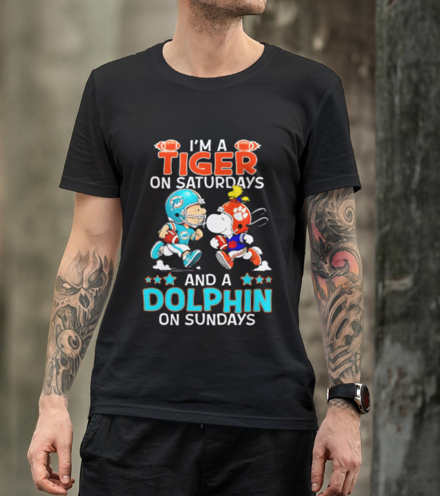 I'm A Tiger On Saturdays And A Dolphin On Sundays Peanuts Football T-Shirt