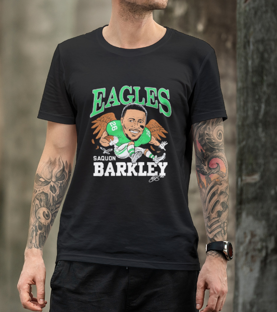 Eagles Saquon Barkley Caricature Green Wings 26 T-Shirt