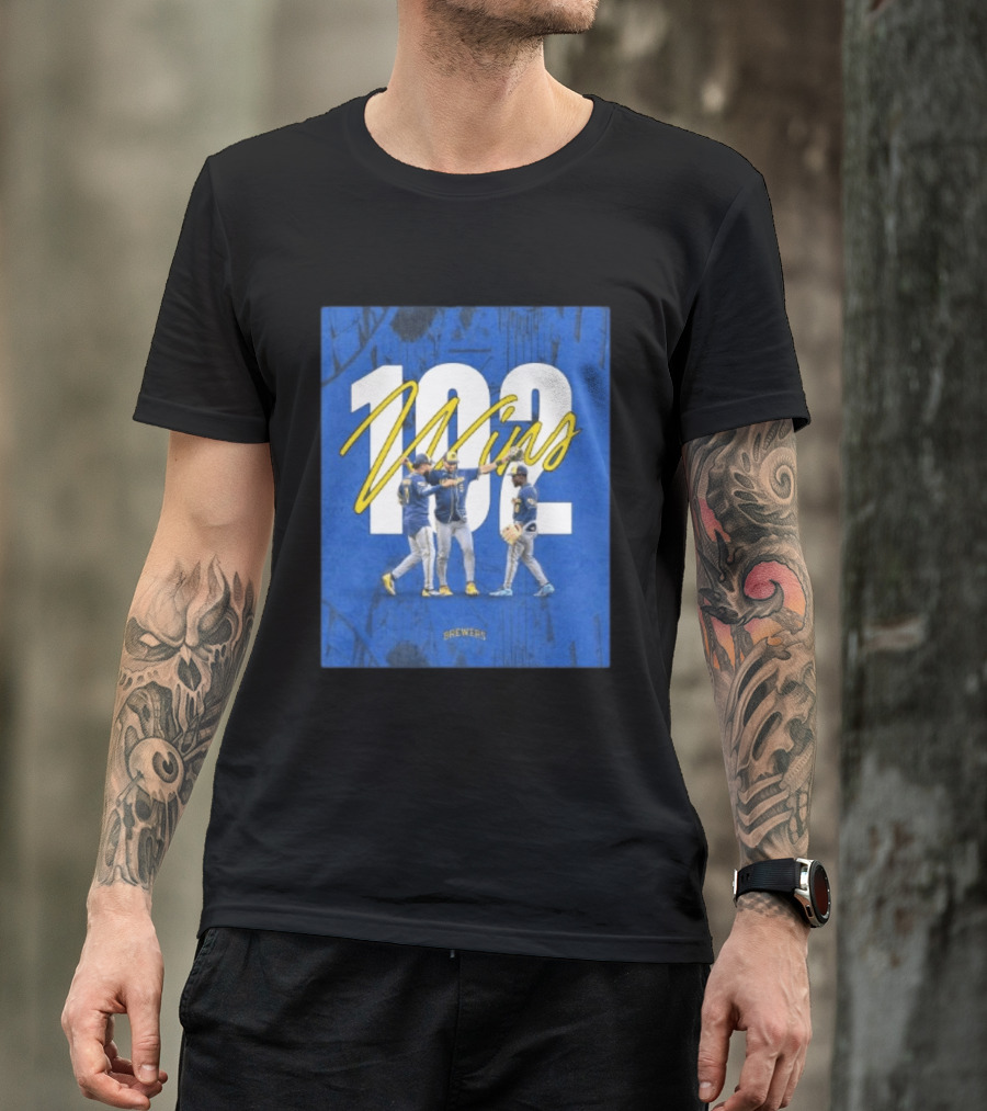 Milwaukee Brewers 102 Wins Blue Background Team Celebration T-Shirt