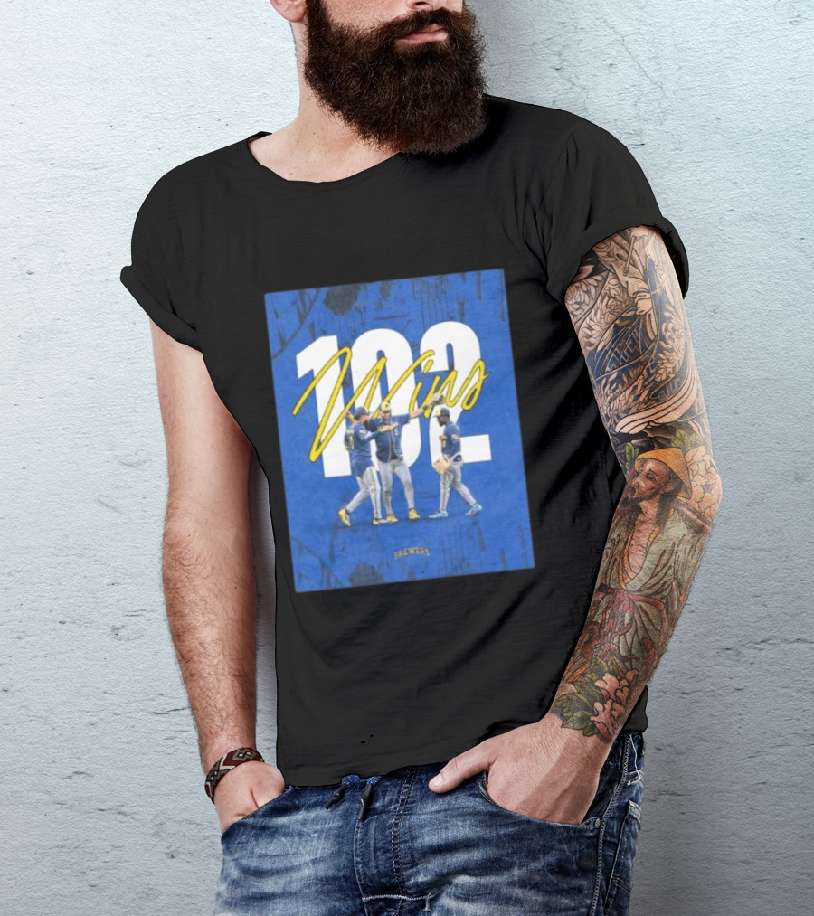 Milwaukee Brewers 102 Wins Blue Background Team Celebration T-Shirt