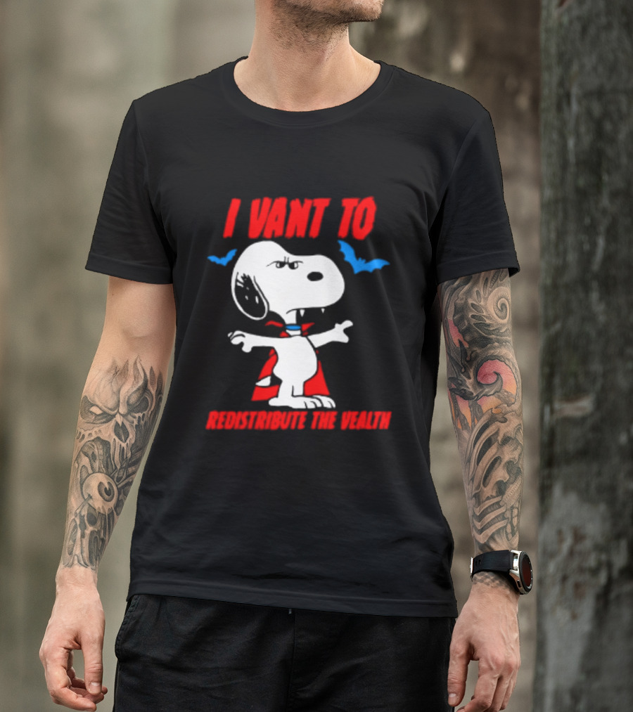 Snoopy I Want To Redistribute The Wealth Halloween Dracula Bats T-Shirt