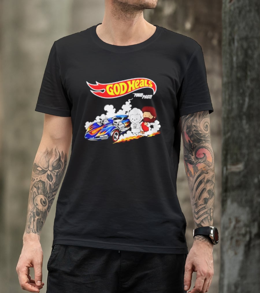 God Heals Hot Wheels Jesus And Lamb Twin Mill T-Shirt
