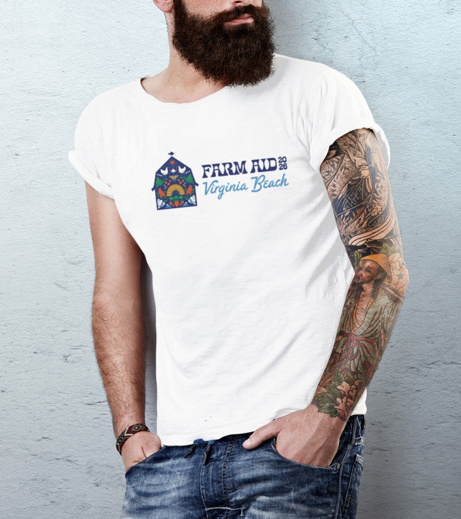 Farm Aid 2026 Virginia Beach Stained Glass Barn Sunflowers Doves T-Shirt