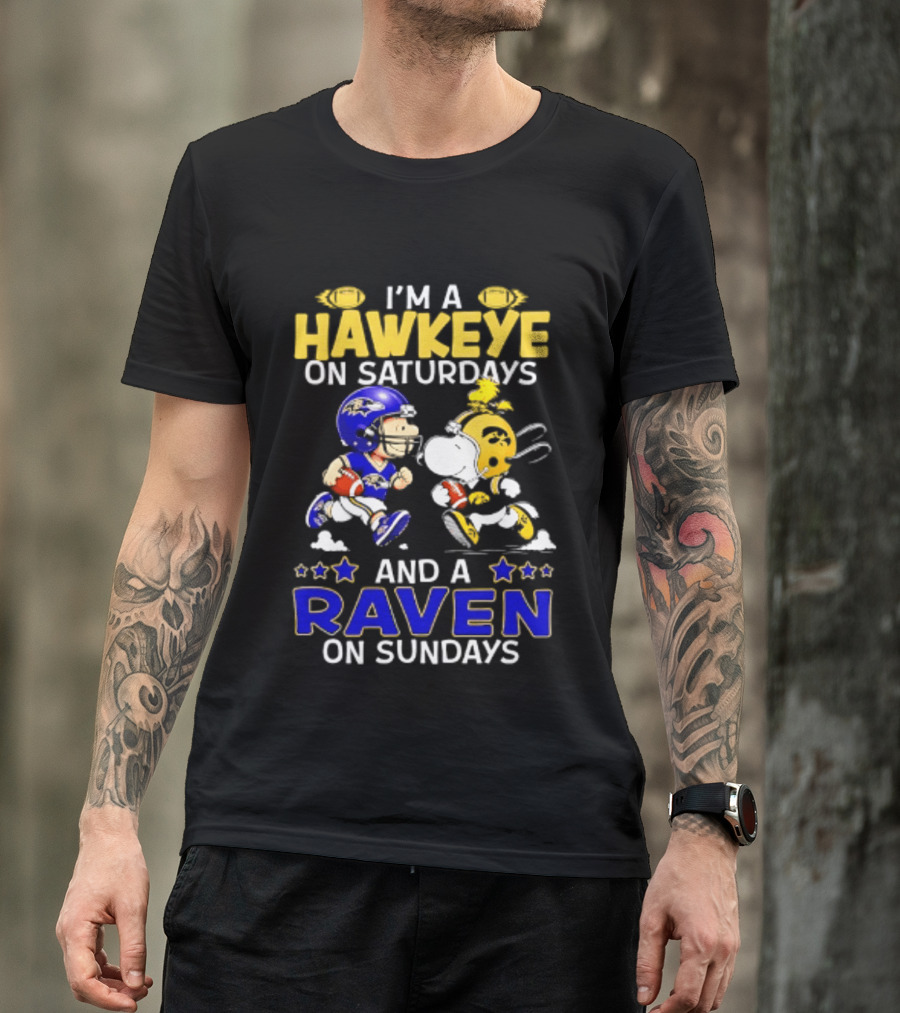 I'm A Hawkeye On Saturdays And A Raven On Sundays Peanuts Football T-Shirt