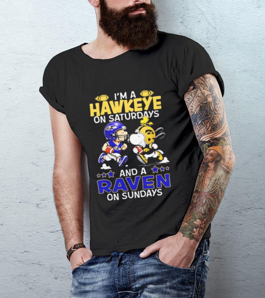 I'm A Hawkeye On Saturdays And A Raven On Sundays Peanuts Football T-Shirt