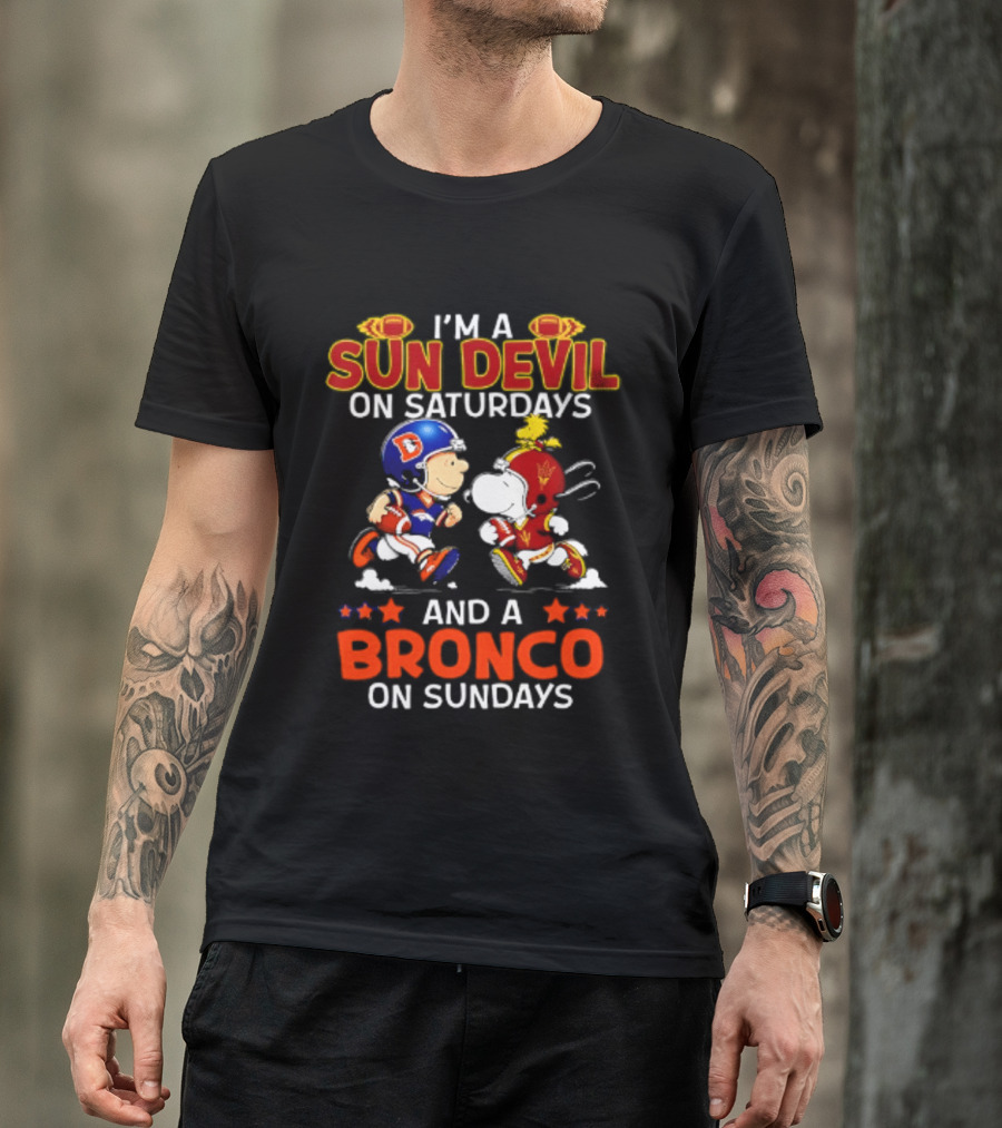 Peanuts I'm A Sun Devil On Saturdays And A Bronco On Sundays Football Cartoon T-Shirt