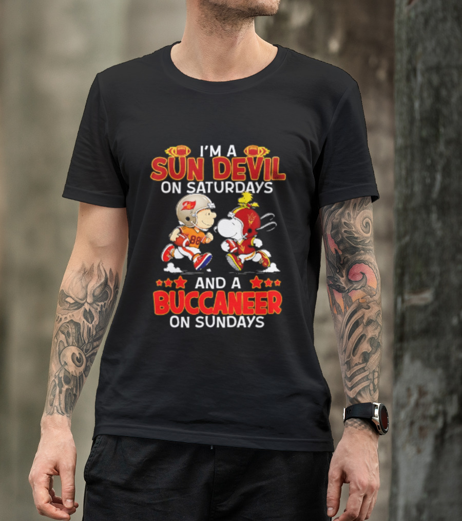 I'm A Sun Devil On Saturdays And A Buccaneer On Sundays Peanuts Characters Football Fan T-Shirt