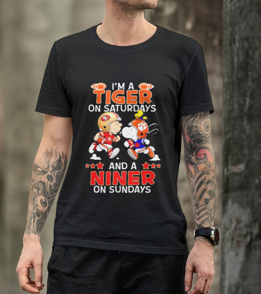 I'm A Clemson Tiger On Saturdays And A San Francisco 49ers Niner On Sundays Peanuts Characters Football Fan T-Shirt