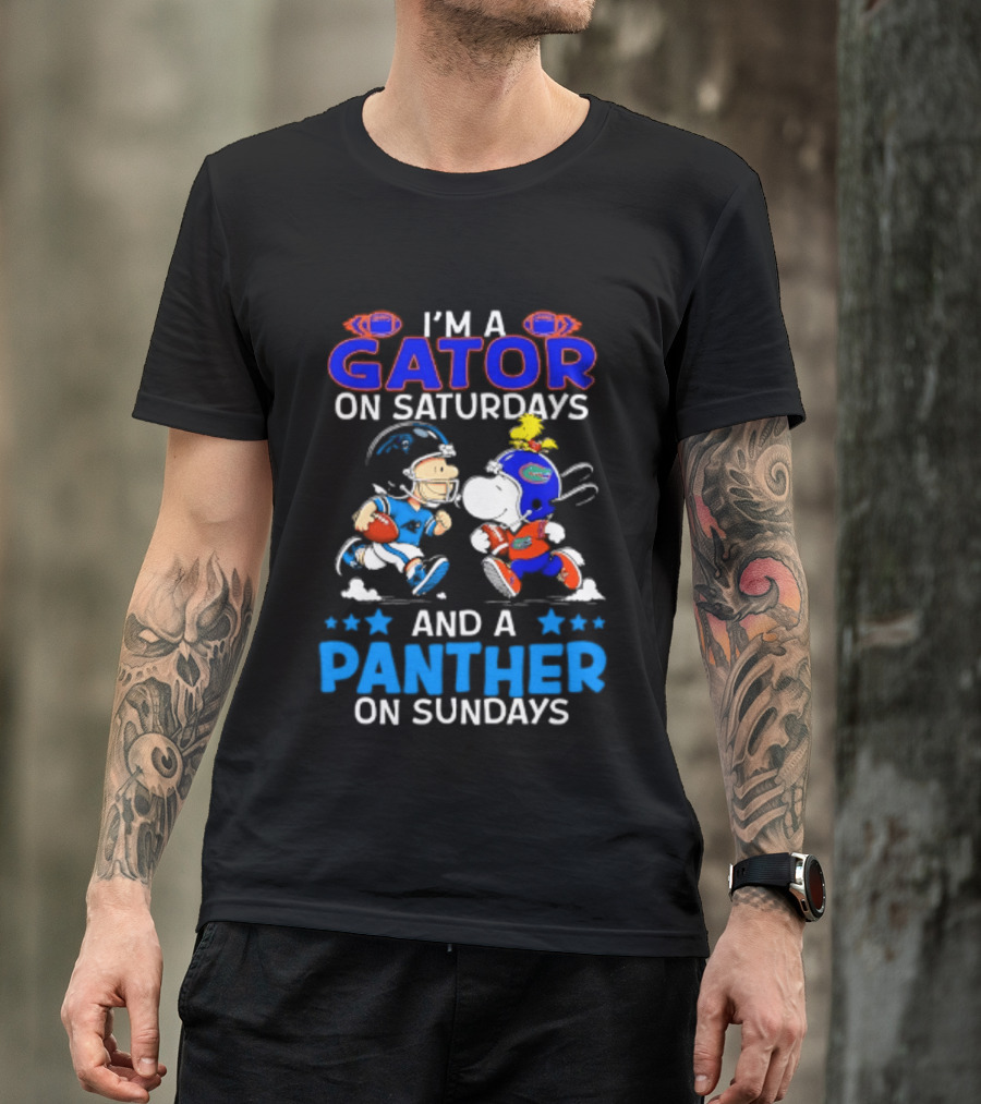 Peanuts I'm A Gator On Saturdays And A Panther On Sundays Football T-Shirt