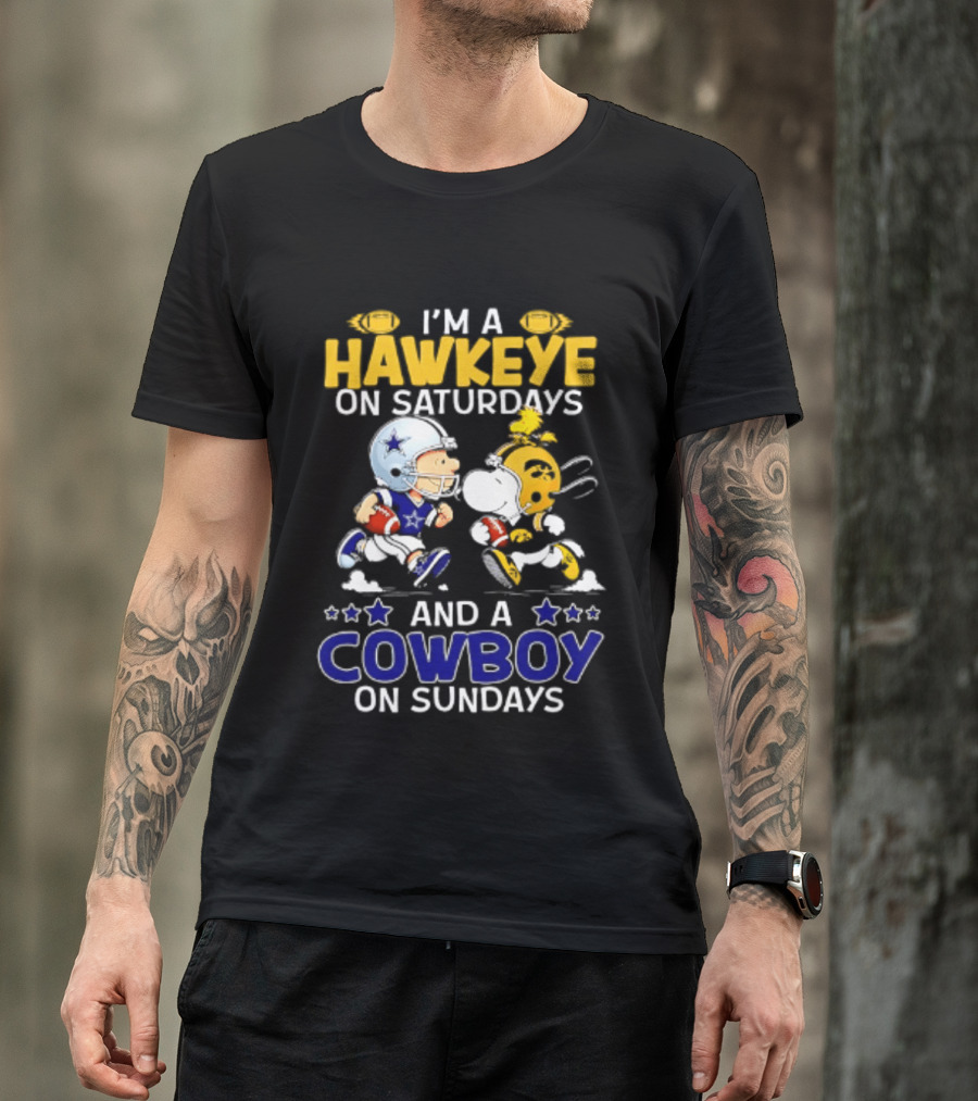 Peanuts I'm A Hawkeye On Saturdays And A Cowboy On Sundays Charlie Brown Snoopy T-Shirt