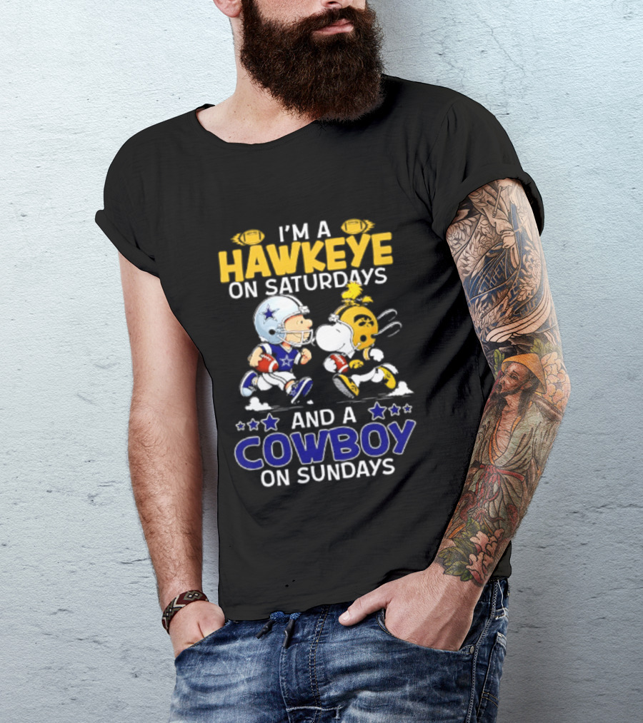 Peanuts I'm A Hawkeye On Saturdays And A Cowboy On Sundays Charlie Brown Snoopy T-Shirt