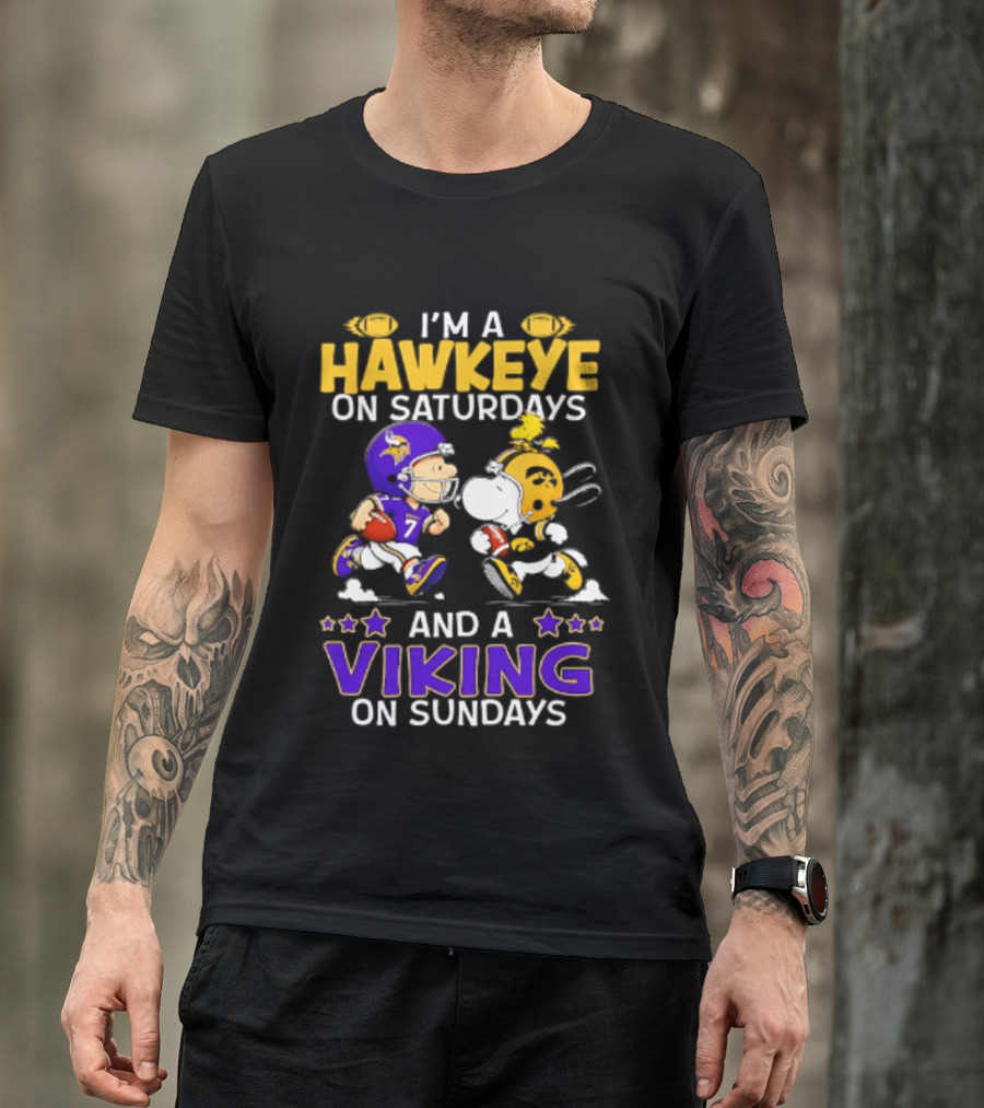 I'm A Hawkeye On Saturdays And A Viking On Sundays Peanuts Mashup T-Shirt