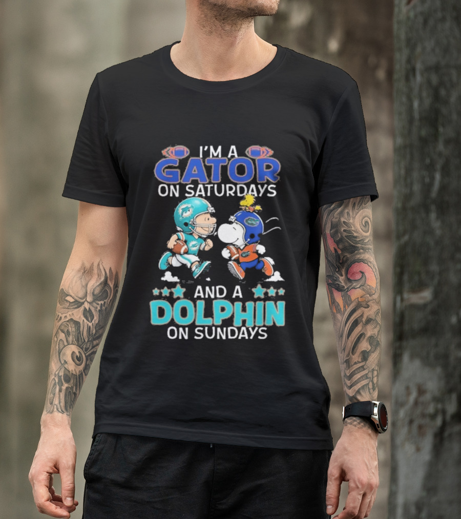 Charlie Brown Snoopy Gator Saturdays Dolphin Sundays Football T-Shirt