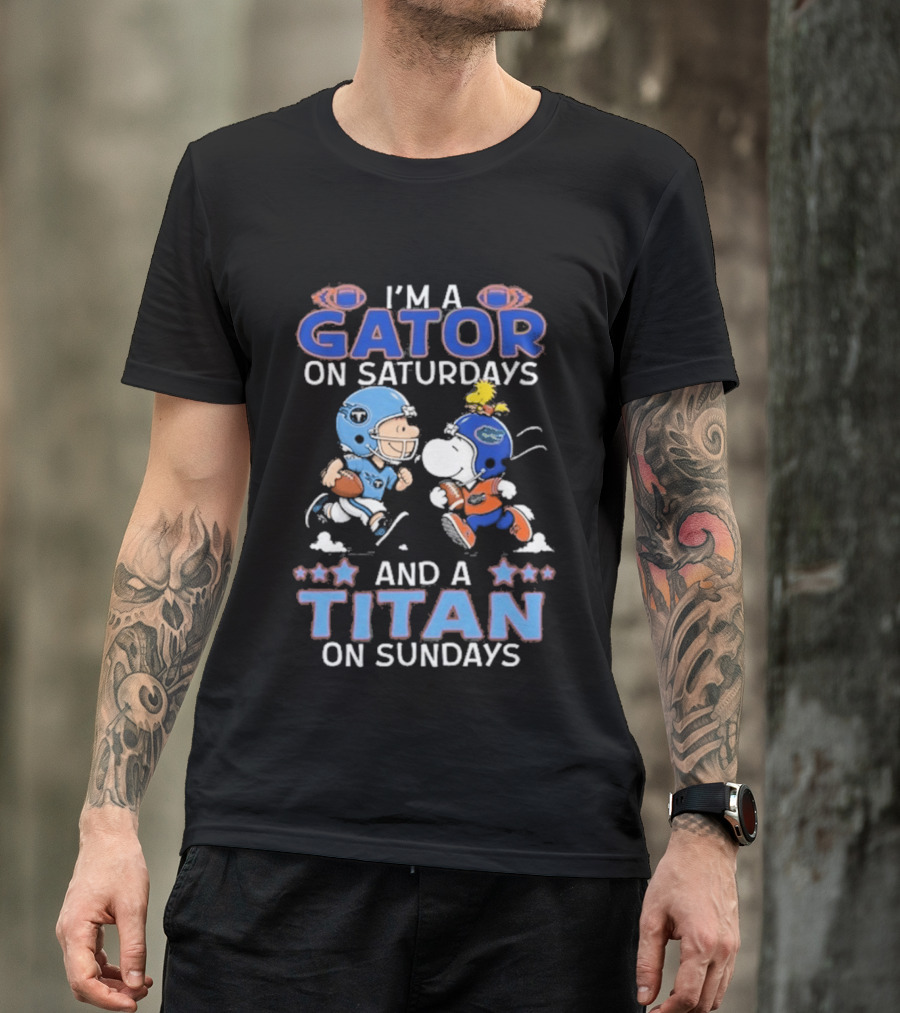 Charlie Brown Snoopy Gator Saturdays Titan Sundays Football T-Shirt