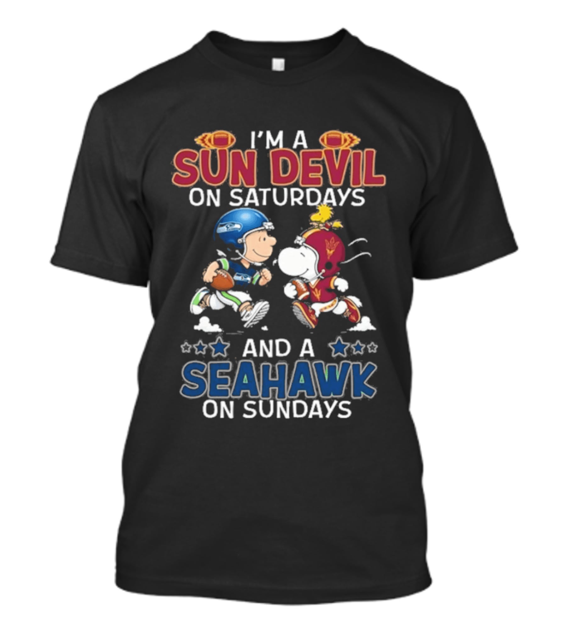 I'm A Sun Devil On Saturdays And A Seahawk On Sundays Charlie Brown Snoopy T-Shirt