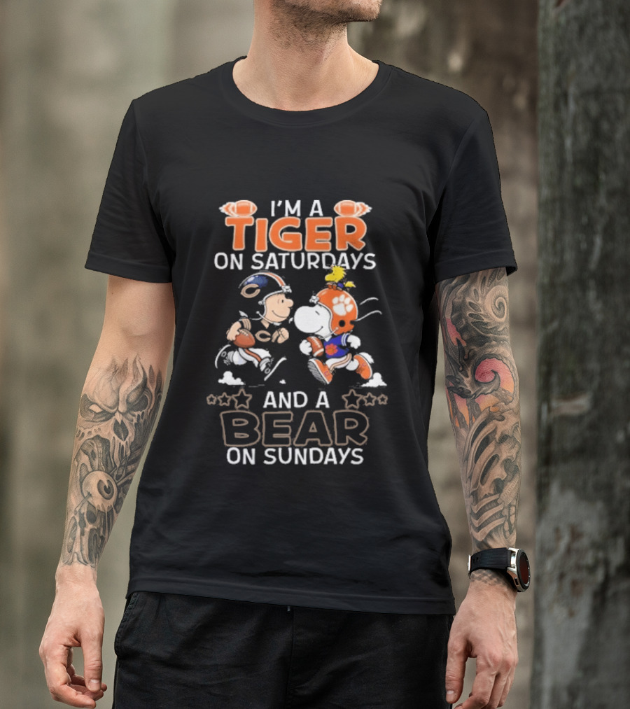 Charlie Brown Snoopy Tiger Saturdays Bear Sundays Football T-Shirt