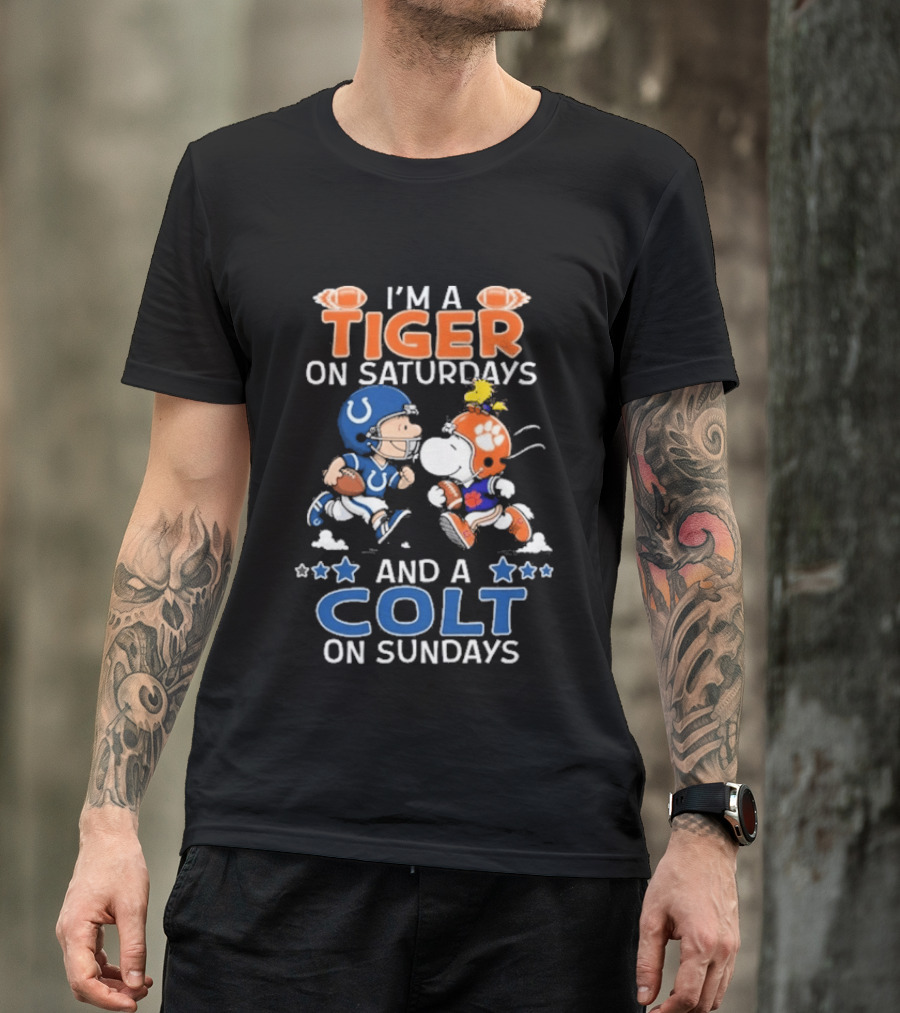 I'm A Tiger On Saturdays And A Colt On Sundays Charlie Brown Snoopy Football Teams T-Shirt