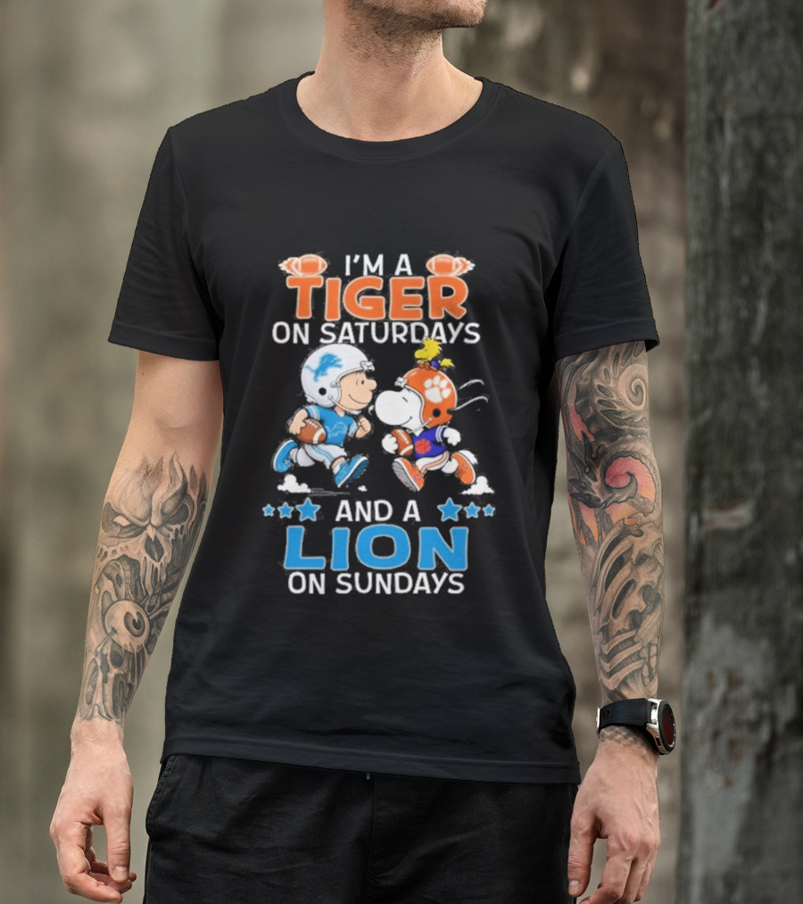 I'm A Tiger On Saturdays And A Lion On Sundays Featuring Snoopy And Charlie Brown Football T-Shirt