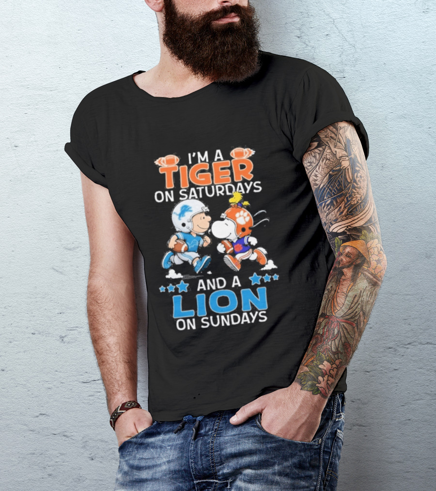 I'm A Tiger On Saturdays And A Lion On Sundays Featuring Snoopy And Charlie Brown Football T-Shirt