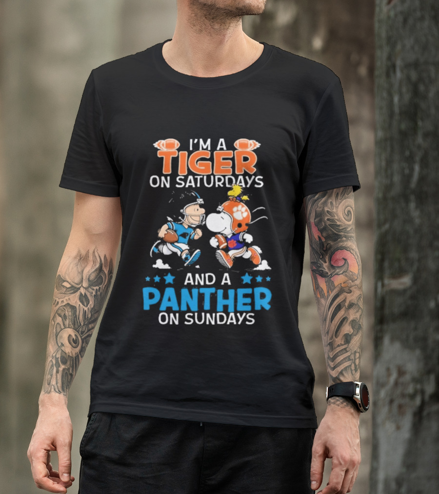 Charlie Brown Snoopy Tiger Saturdays Panther Sundays Football T-Shirt