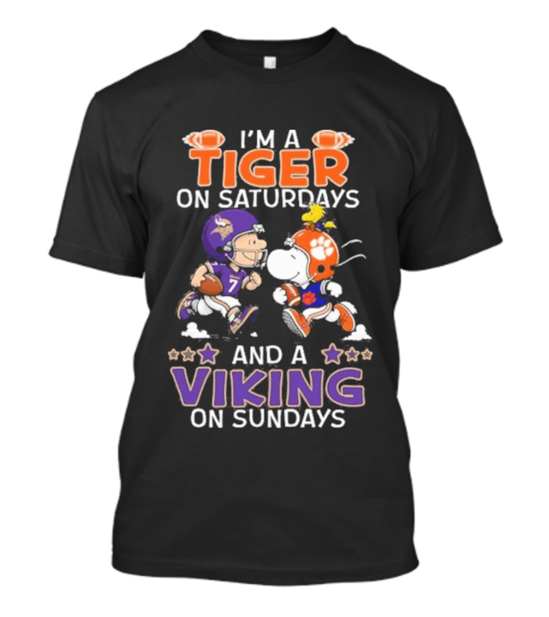 I'm A Tiger On Saturdays And A Viking On Sundays Charlie Brown And Snoopy Football Fan Days T-Shirt