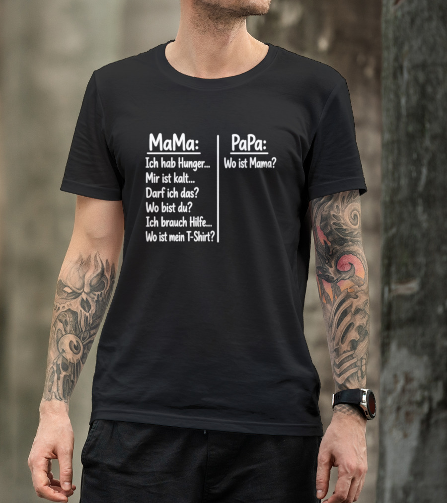 Mama Ich Hab Hunger Mir Ist Kalt Papa Wo Ist Mama Parenting Humor T-Shirt