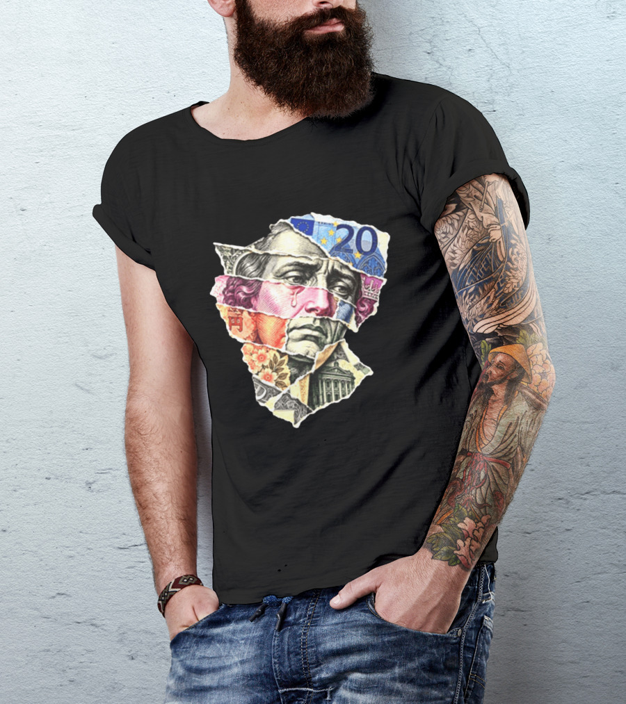 Benjamin Franklin Quote Sad Dollar Currency Collage Art Euro Note T-Shirt