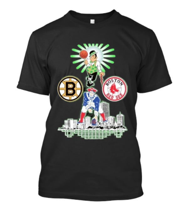 Boston Celtics Red Sox Bruins Skyline Triple Team Sports Boston T-Shirt