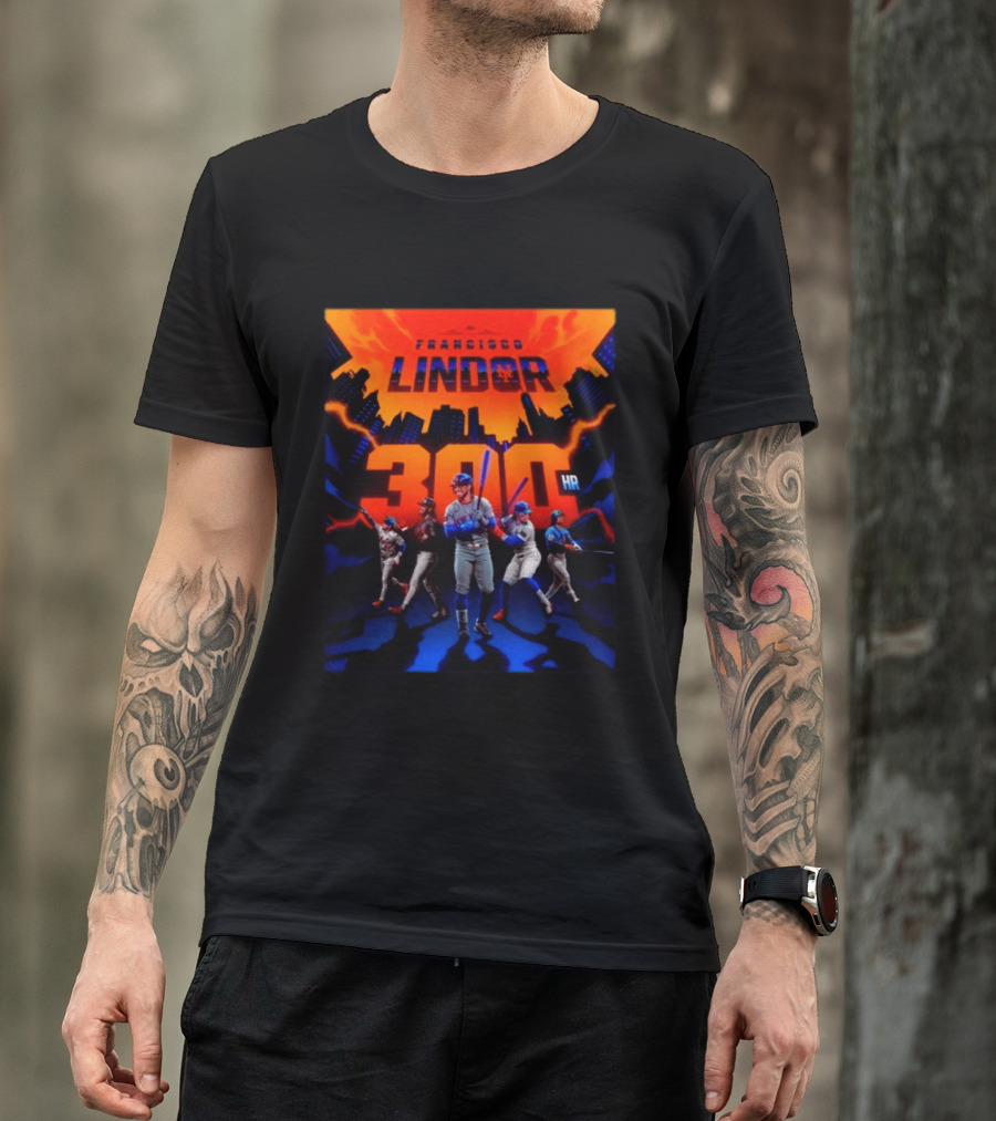 Francisco Lindor 300 HR Achievement Mets Skyline Celebration T-Shirt
