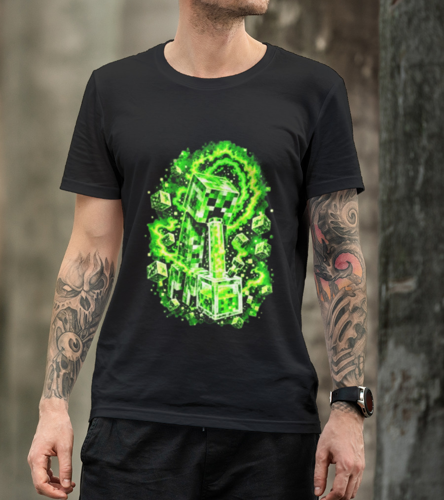 Minecraft Creeper Green Bong Pixel Explosion T-Shirt