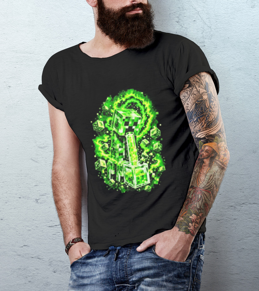 Minecraft Creeper Green Bong Pixel Explosion T-Shirt
