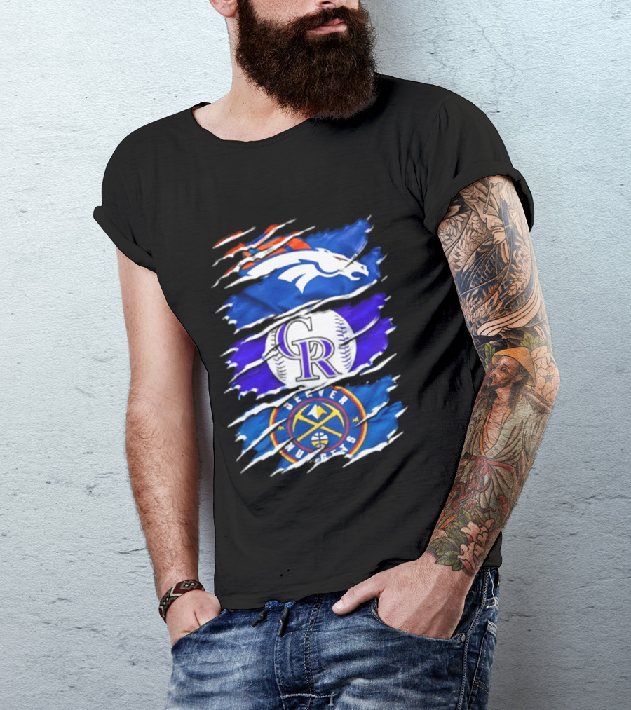 Denver Broncos Colorado Rockies Denver Nuggets Mashup Sports Fan T-Shirt