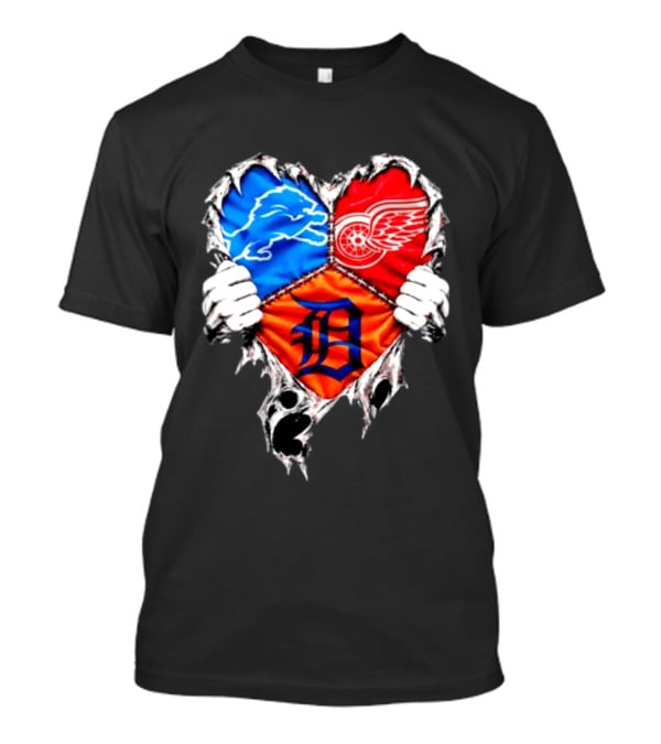 Detroit Lions Red Wings Tigers Heart Scratch Mashup T-Shirt