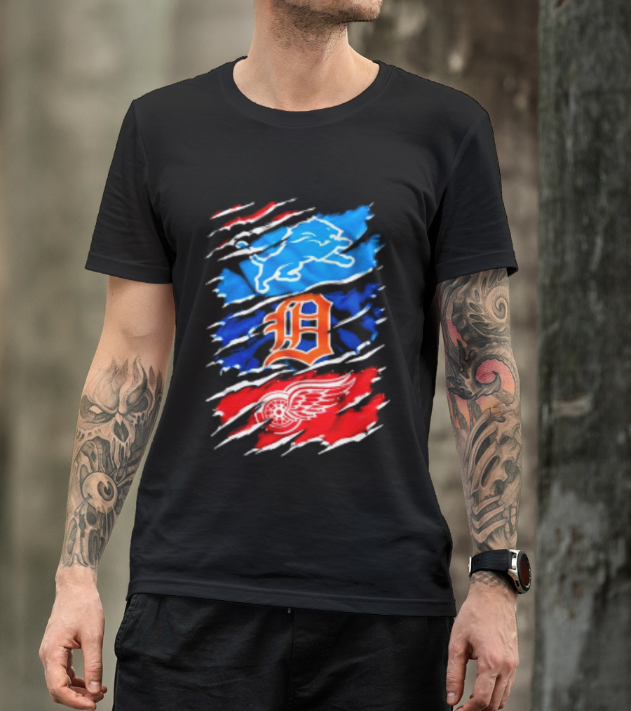 Detroit Lions Tigers Red Wings Scratch Mashup T-Shirt