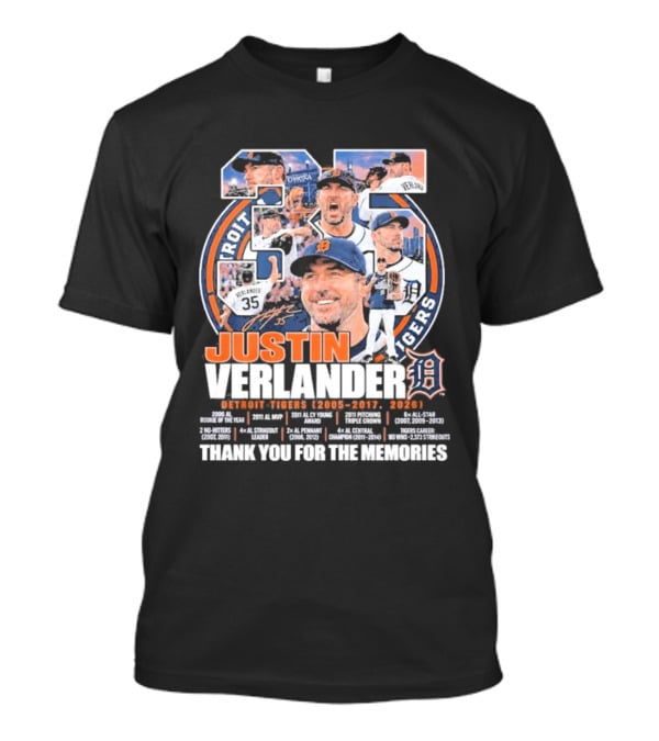 Justin Verlander Detroit Tigers 35 Thank You For The Memories 2005 2017 2026 T-Shirt
