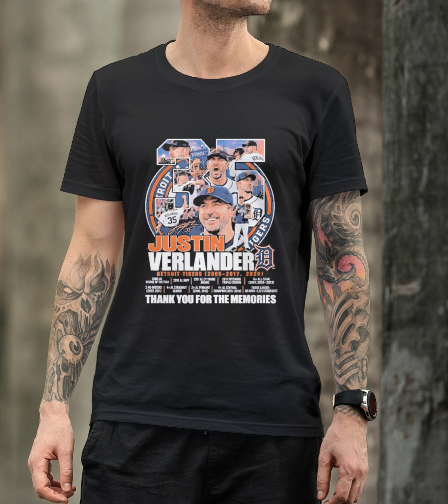 Justin Verlander Detroit Tigers 35 Thank You For The Memories 2005 2017 2026 T-Shirt