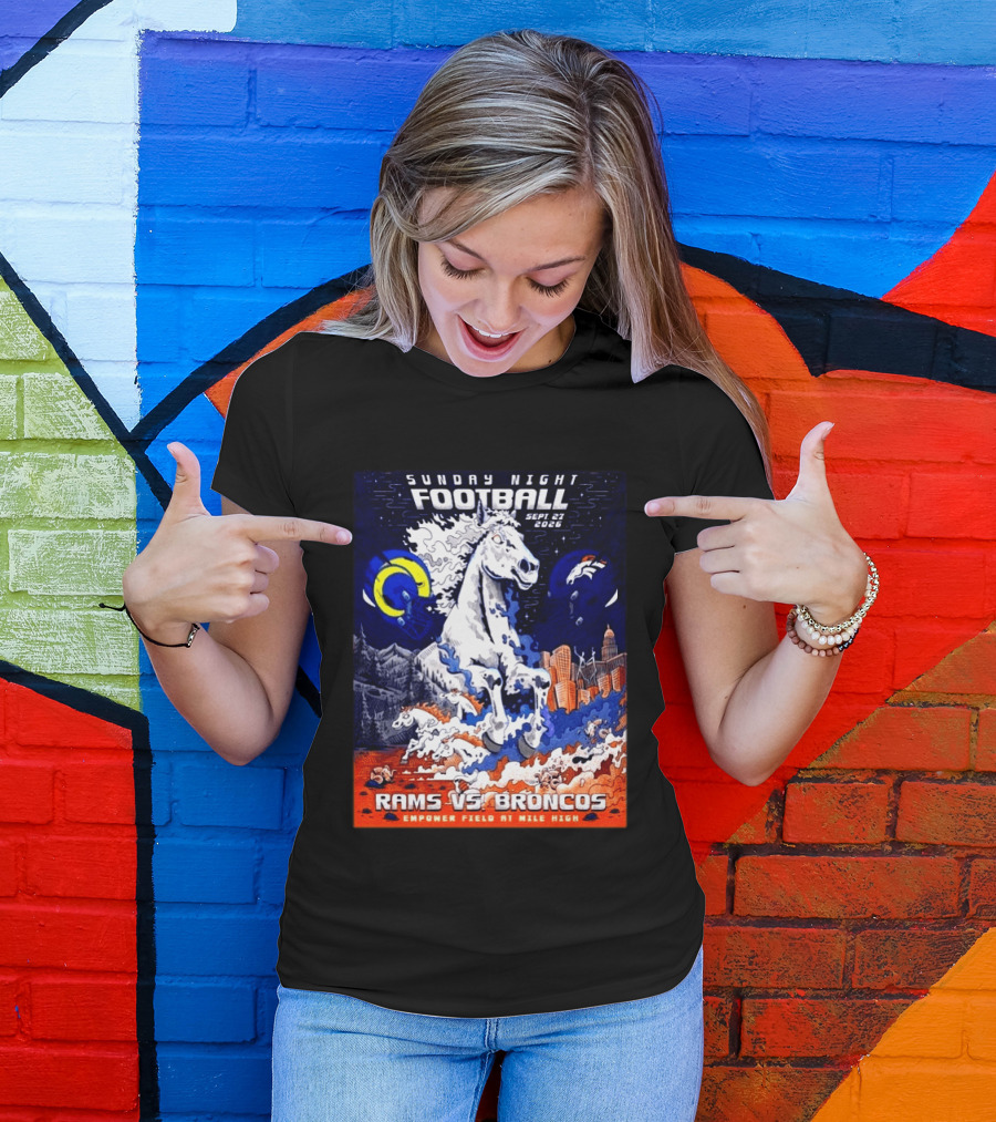 Sunday Night Football Rams Vs Broncos September 27 2026 Empower Field Mile High T-Shirt