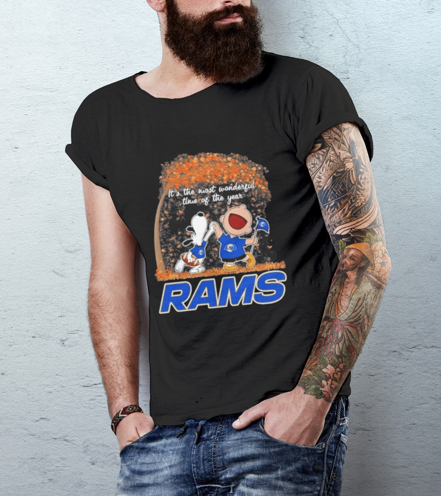 Los Angeles Rams Snoopy Charlie Brown It's The Most Wonderful Time Of The Year 2026 T-Shirt