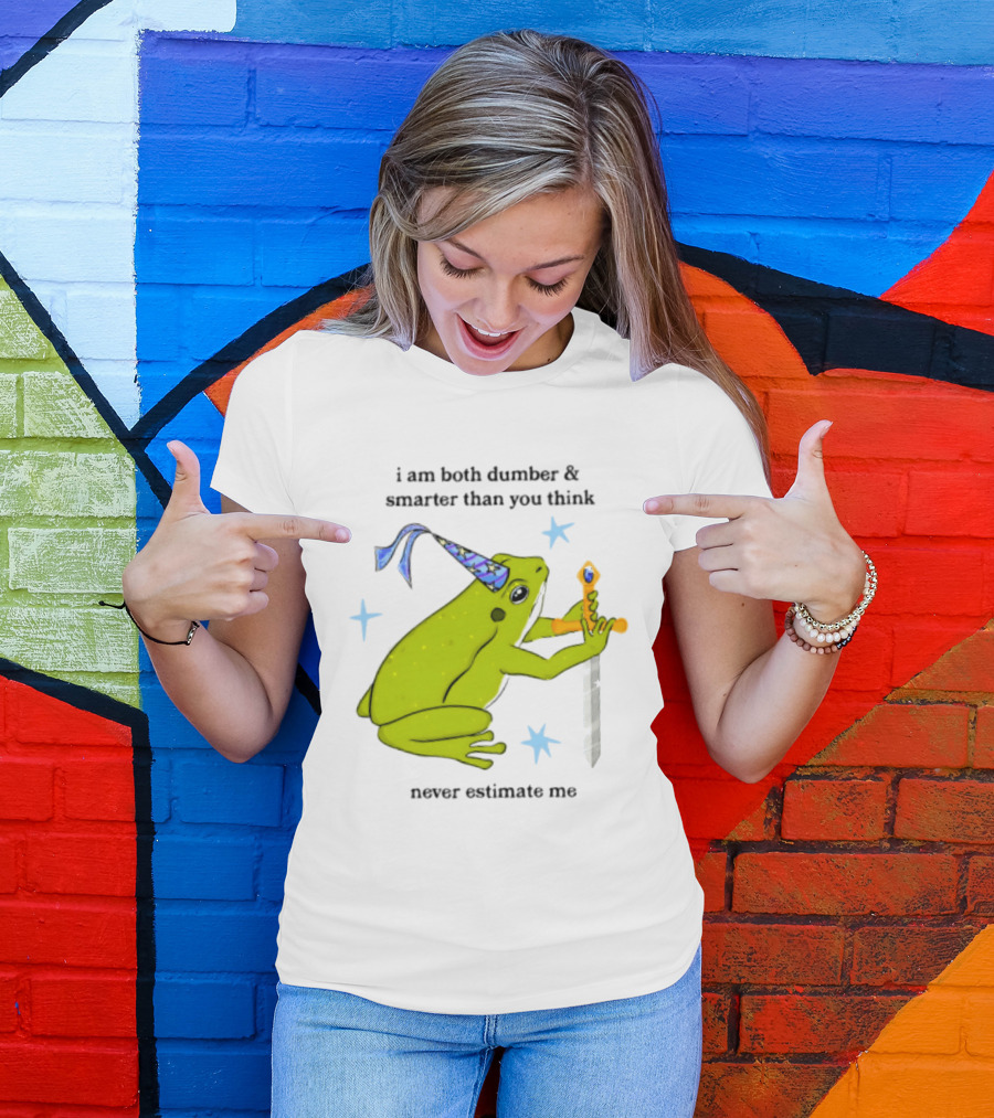 I Am Both Dumber And Smarter Than You Think Never Estimate Me Frog Sword Stars Party Hat T-Shirt