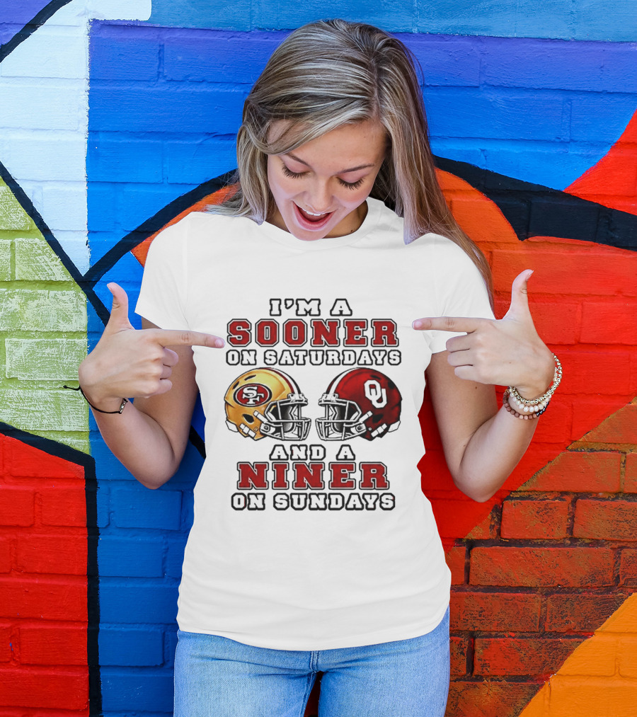 I'm A Sooner On Saturdays And A Niner On Sundays Football Fans Rivalry Helmet T-Shirt