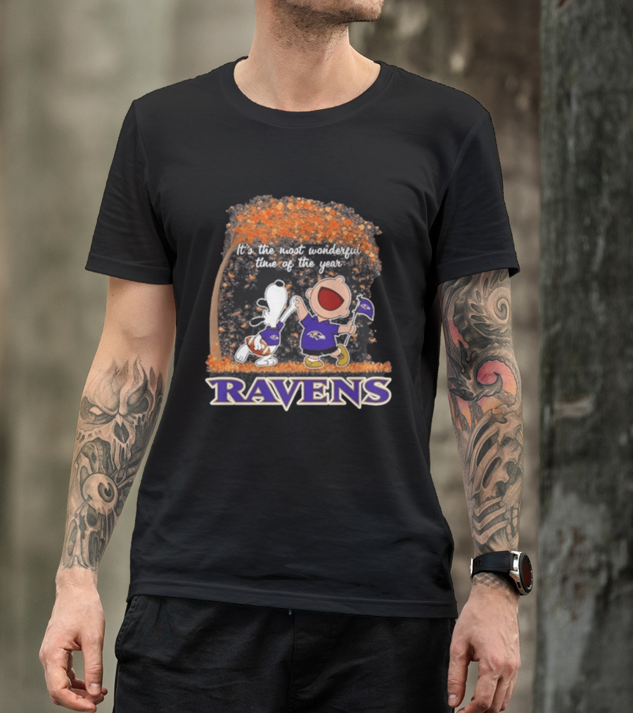 Baltimore Ravens Snoopy Charlie Brown It's The Most Wonderful Time Of The Year T-Shirt