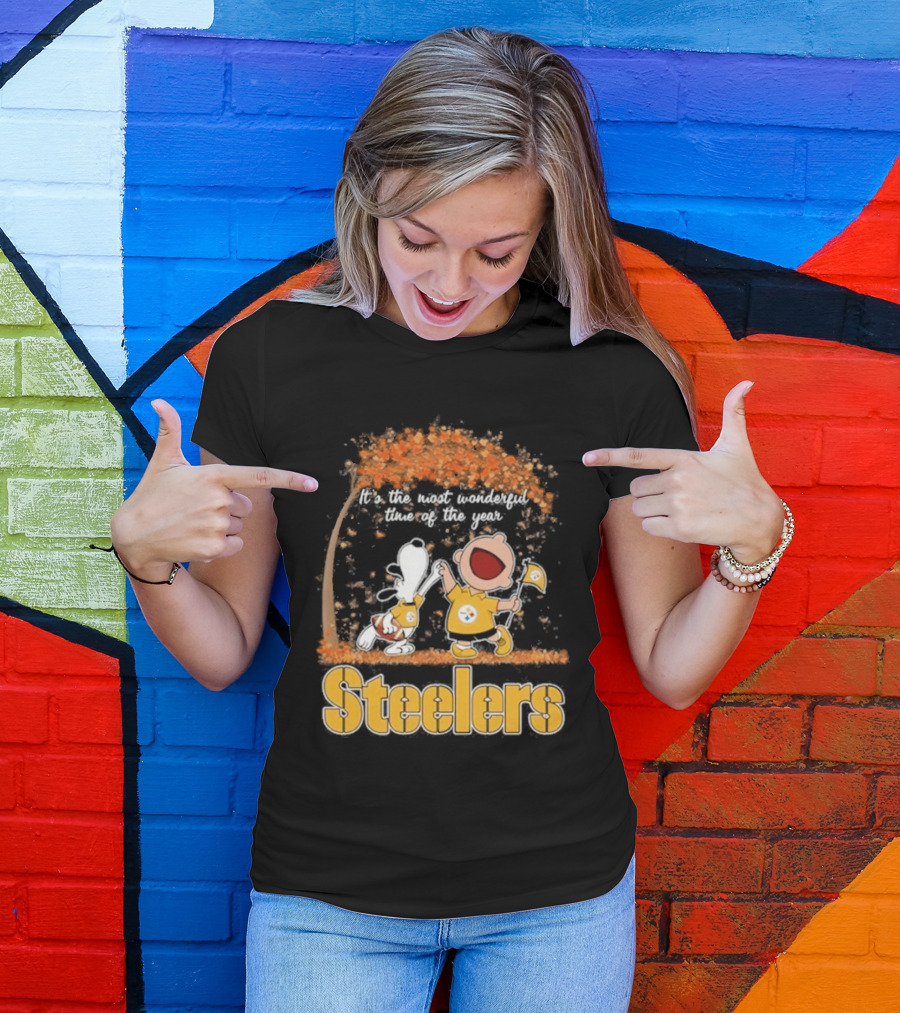 Pittsburgh Steelers Snoopy Charlie Brown Dancing It's The Most Wonderful Time Of The Year T-Shirt