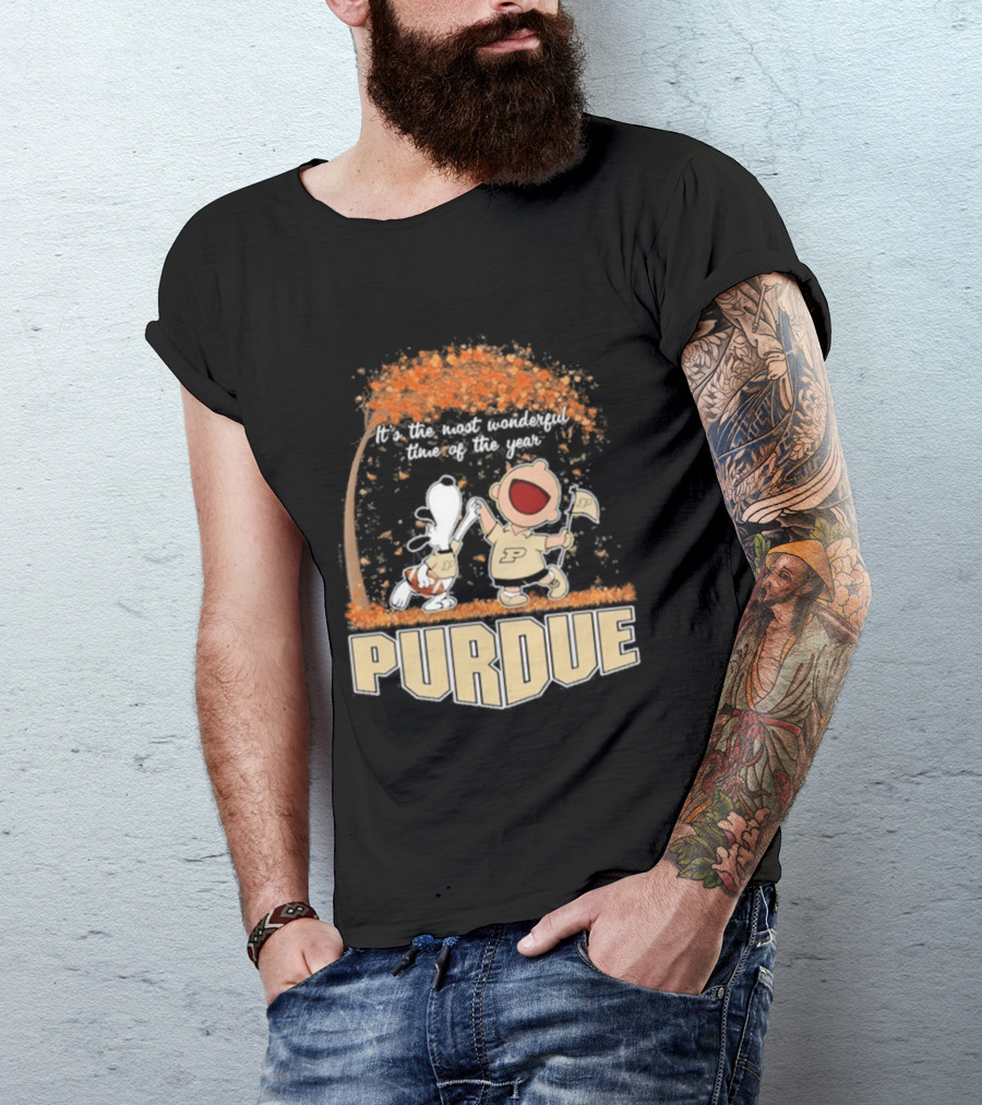 Purdue Boilermakers Snoopy Charlie Brown 2026 Most Wonderful Time Of The Year T-Shirt