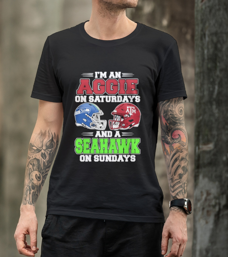 I'm An Aggie On Saturdays And A Seahawk On Sundays Football Helmets T-Shirt