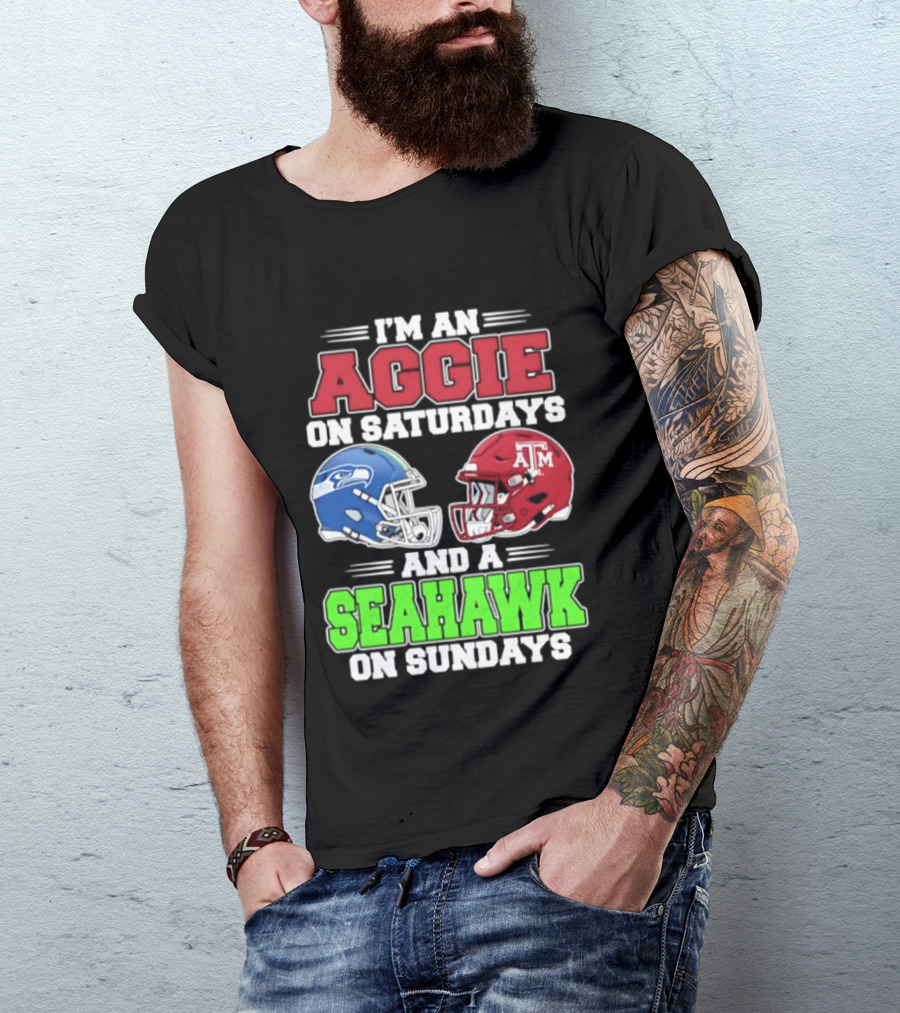 I'm An Aggie On Saturdays And A Seahawk On Sundays Football Helmets T-Shirt
