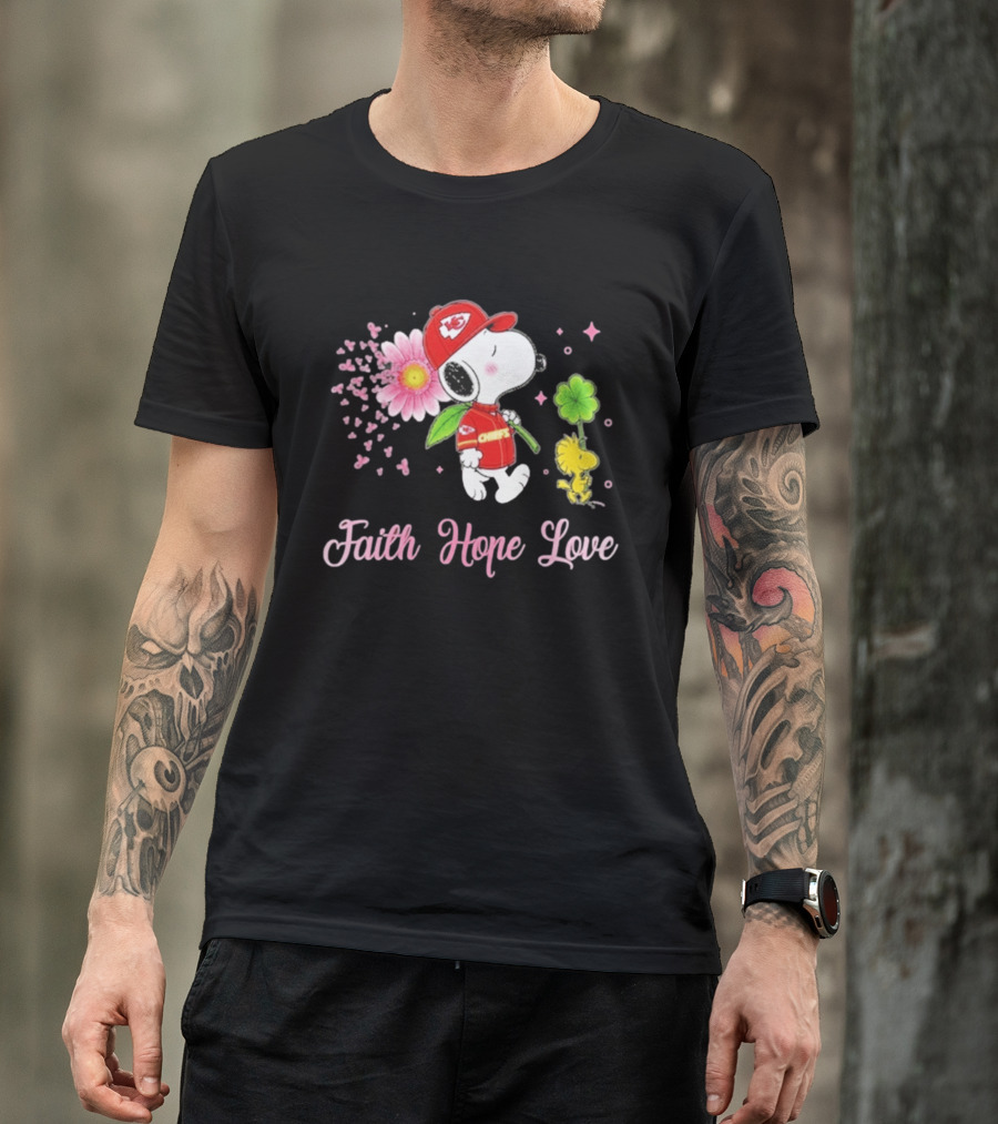 Kansas City Chiefs Snoopy Faith Hope Love Breast Cancer Awareness 2026 T-Shirt