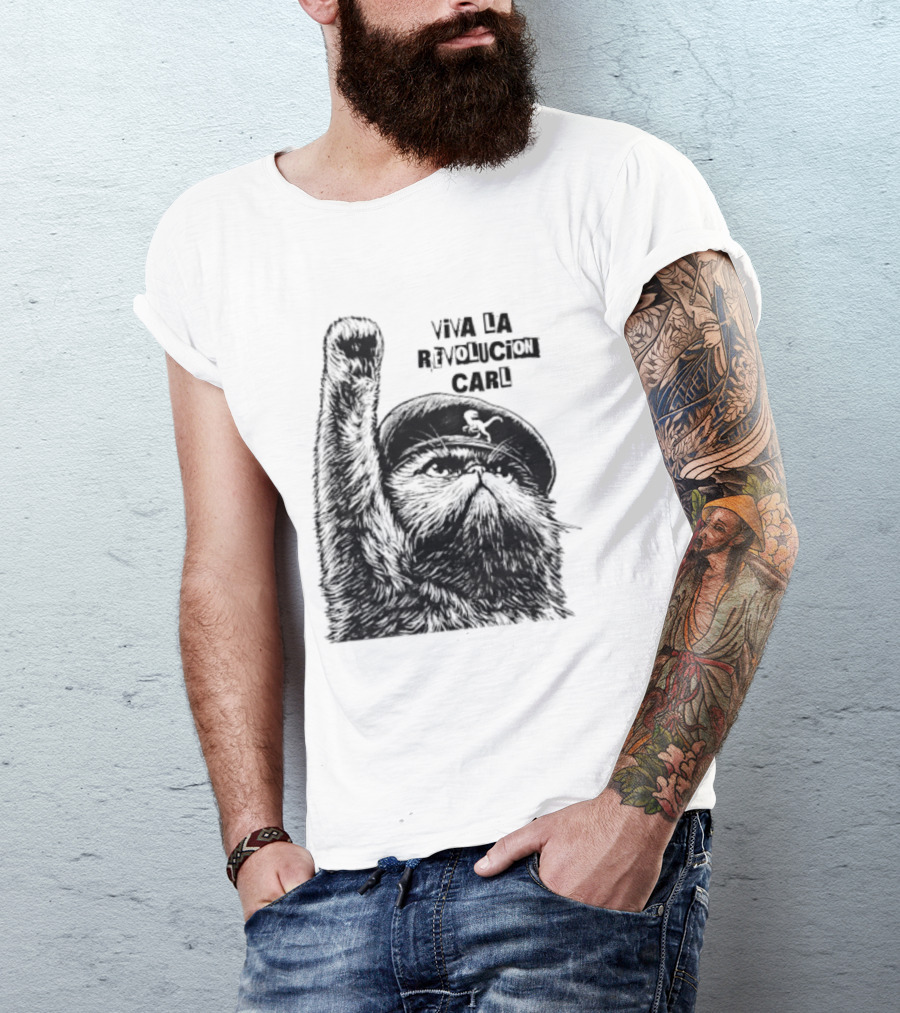 Viva La Revolución Carl Revolutionary Cat Uplifted Paw T-Shirt