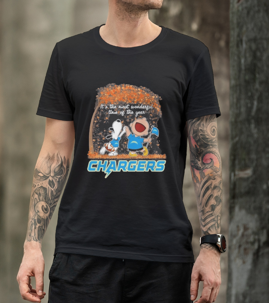 Los Angeles Chargers Snoopy Charlie Brown Dancing 2026 Most Wonderful Time Of The Year T-Shirt
